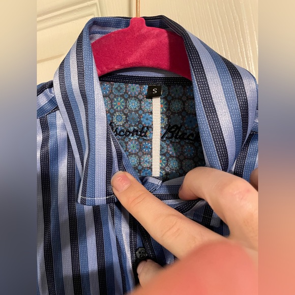Asconti Black NWOT Mens Blue Striped Sateen Dress Shirt - Picture 2 of 3